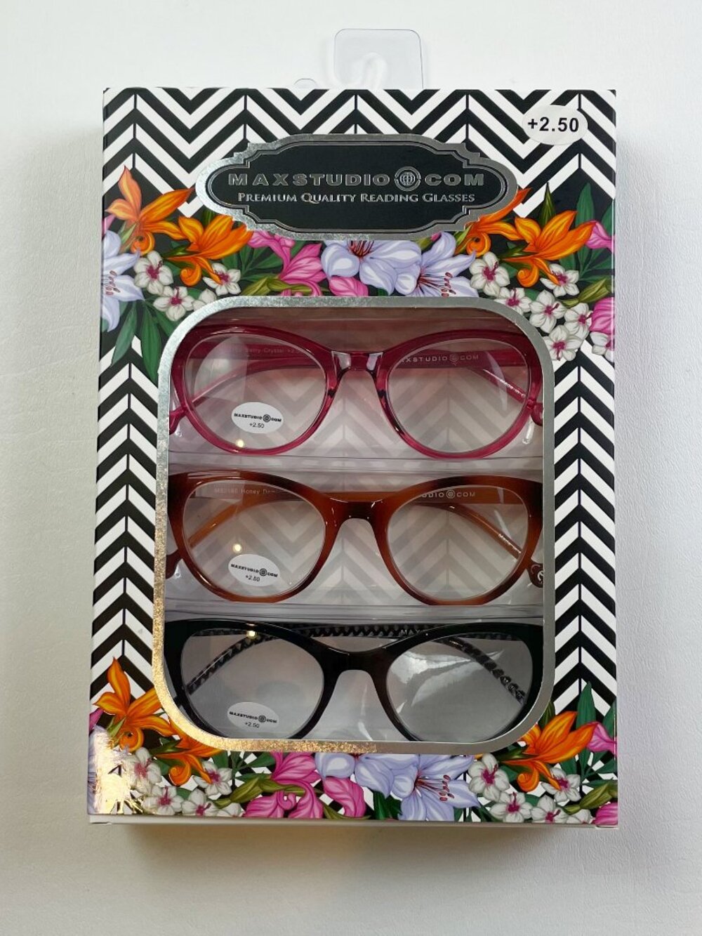 MaxStudio.com 3 Pack Reading Glasses +2.50 Black Honey Berry New